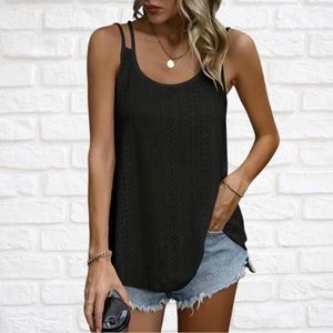 NEW Eyelet Cami w/Double-Strap Criss-Cross Back | Stretch | Black | Large